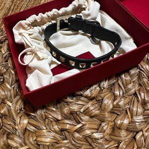 Valentino  Black Leather Dog Collar  with Gold Studs